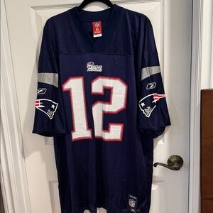 NFL Players Navy Blue Patriots Jersey with Red and White Accents 12/BRADY